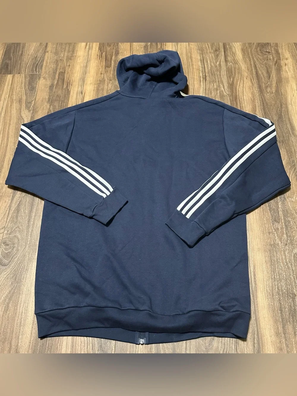 New Adidas Essentials 3 Stripe Full Zip Navy Hoodie XLT NWT Sweatshirt